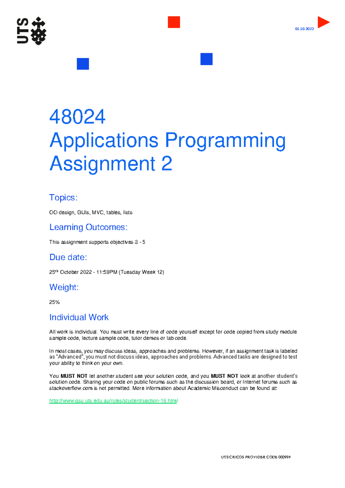 Assignment 2 Specifications MMSfx - 48024 Applications Programming ...
