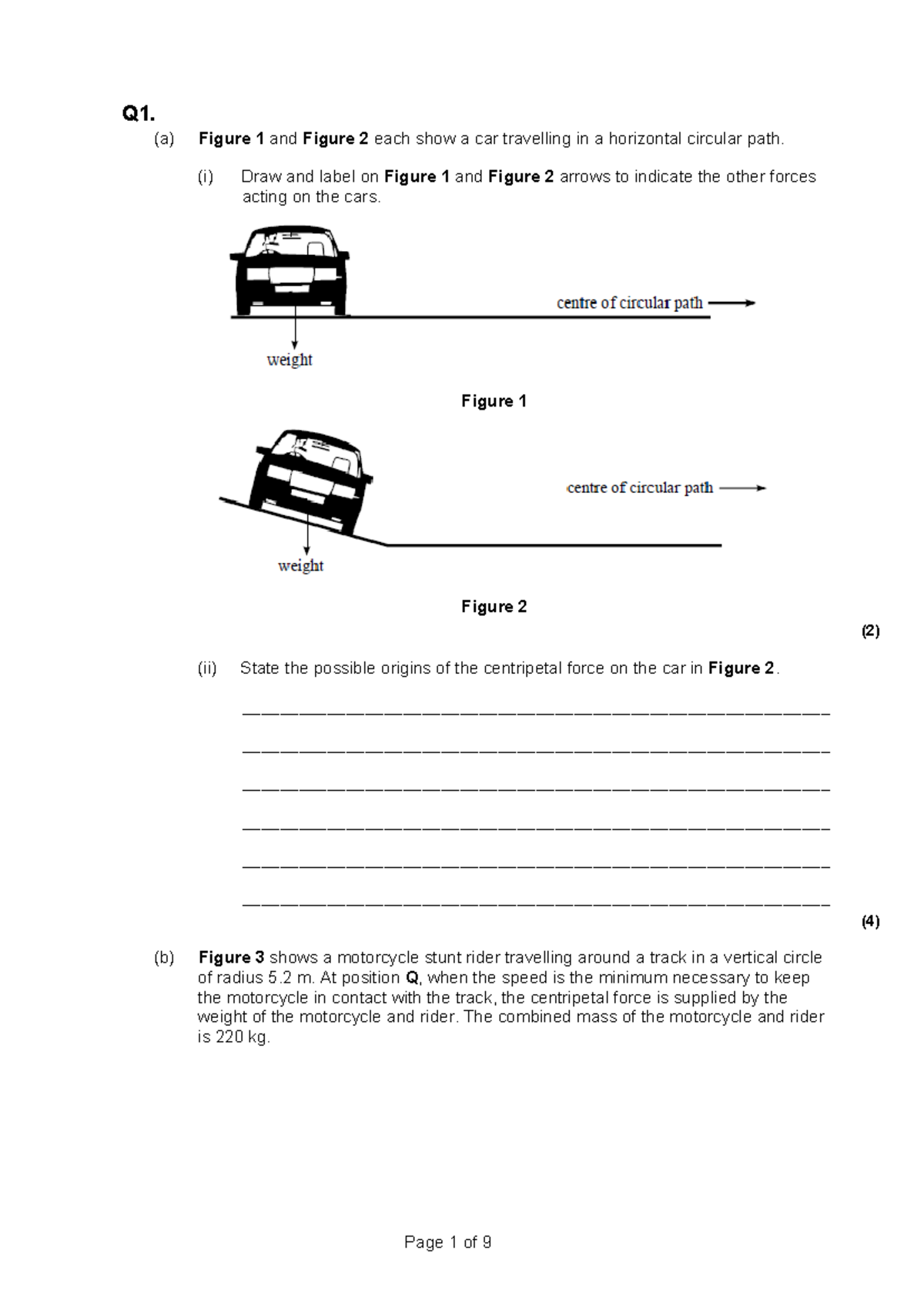 Circular Motion Questions & Mark Scheme - Practice (PHYS 101) - Studocu