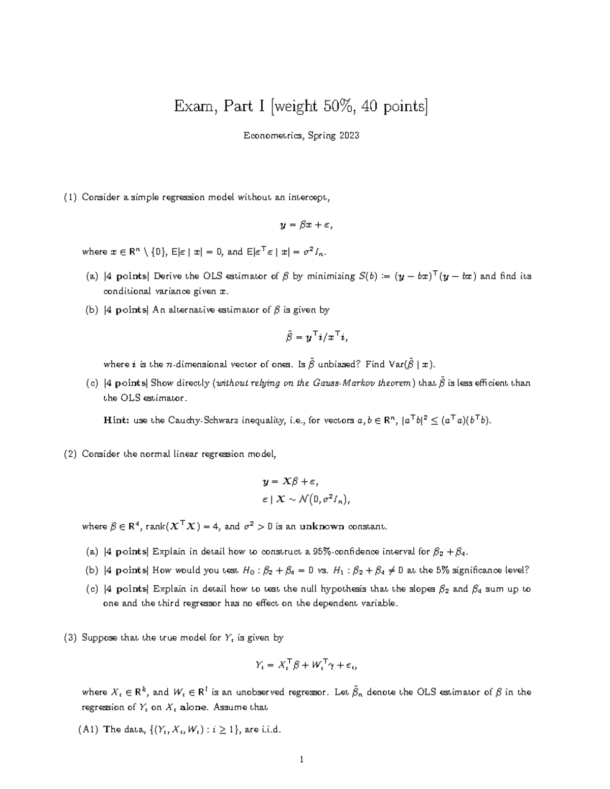 Exam-2023 - Econometrics Past Paper Solutions and Analysis - Studeersnel