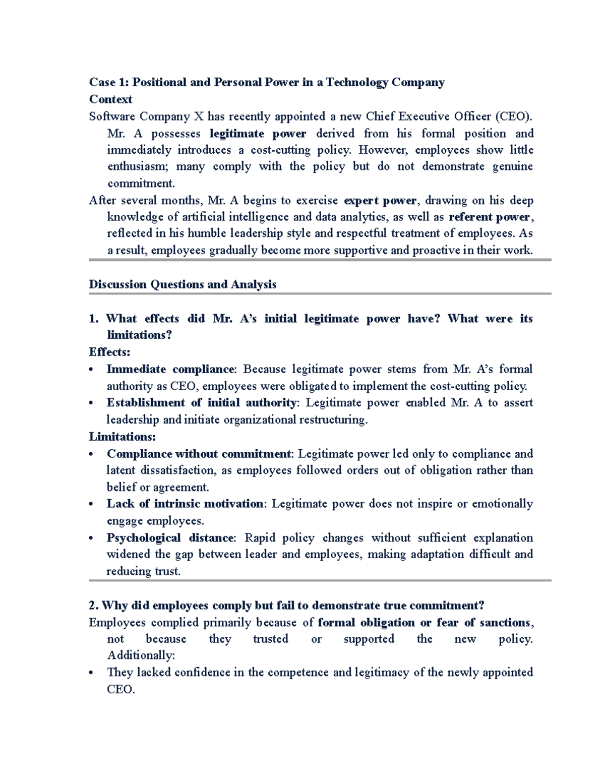Case Study: Power Dynamics in Software Company X (N1) - Studocu