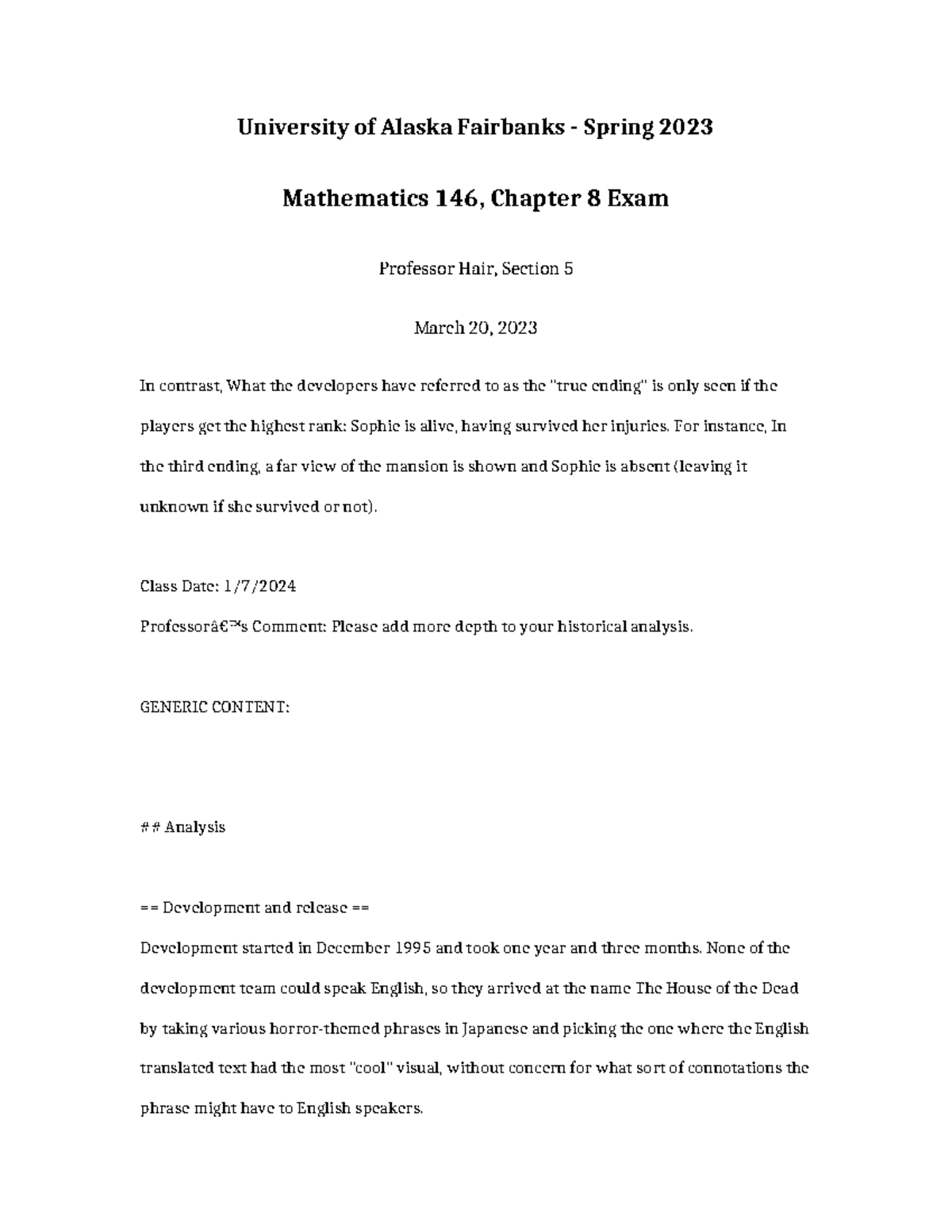 Mathematics 146 Spring 2023 Chapter 8 Exam Analysis and Insights - Studocu