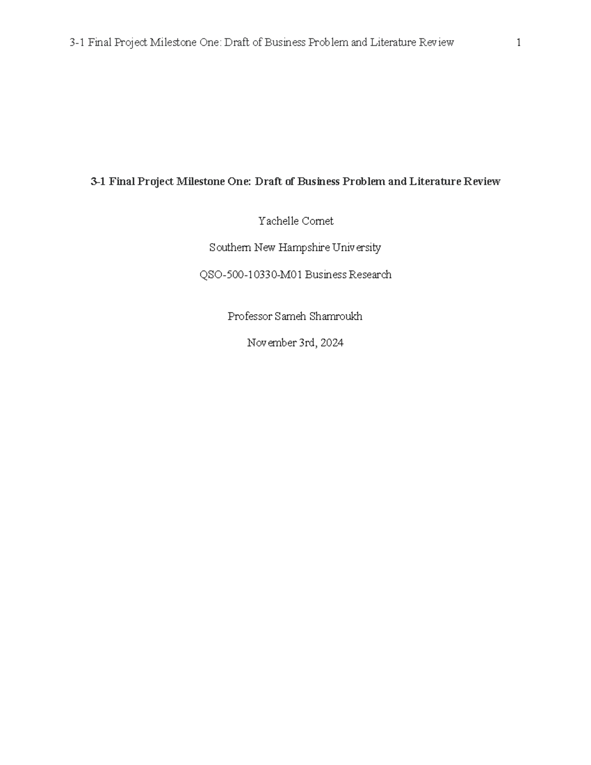 3-1 Final Project Milestone One Draft of Business Problem and ...