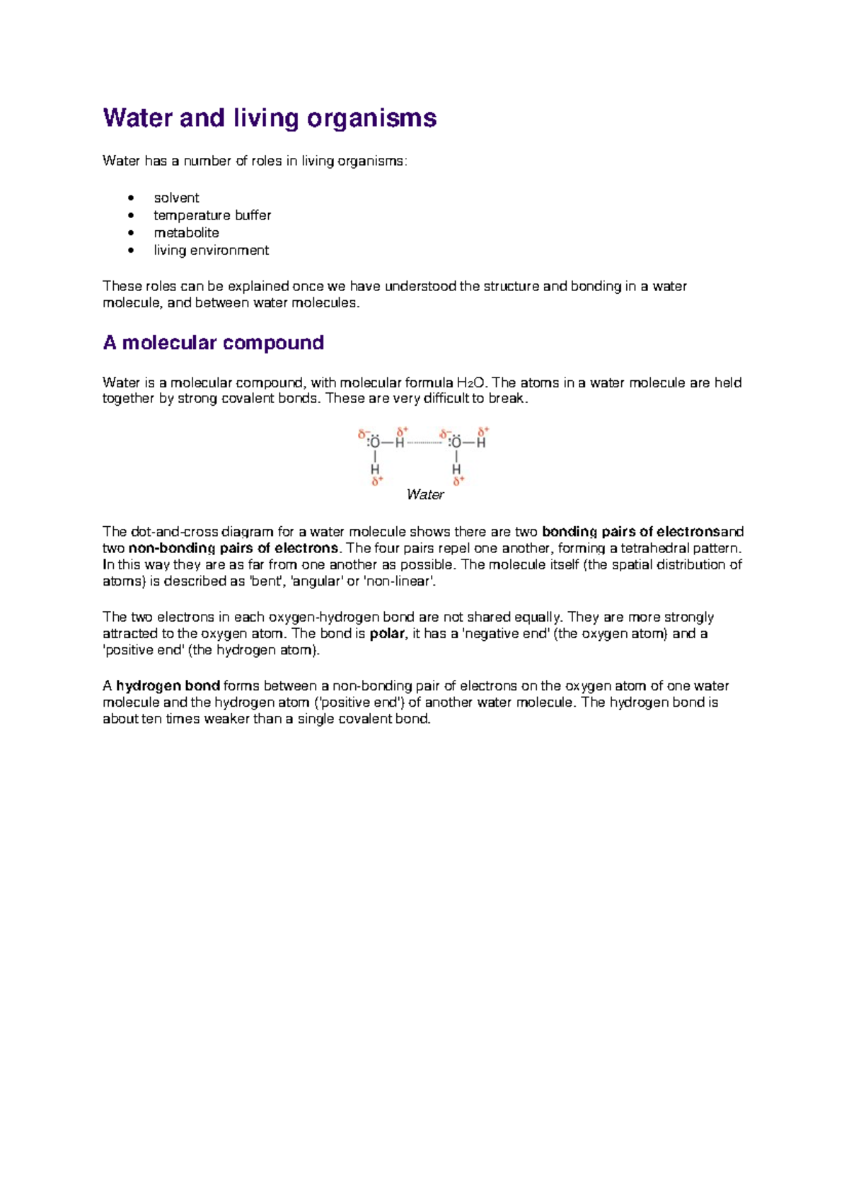 03 Water and Living Organisms: Roles in Biological Systems and ...