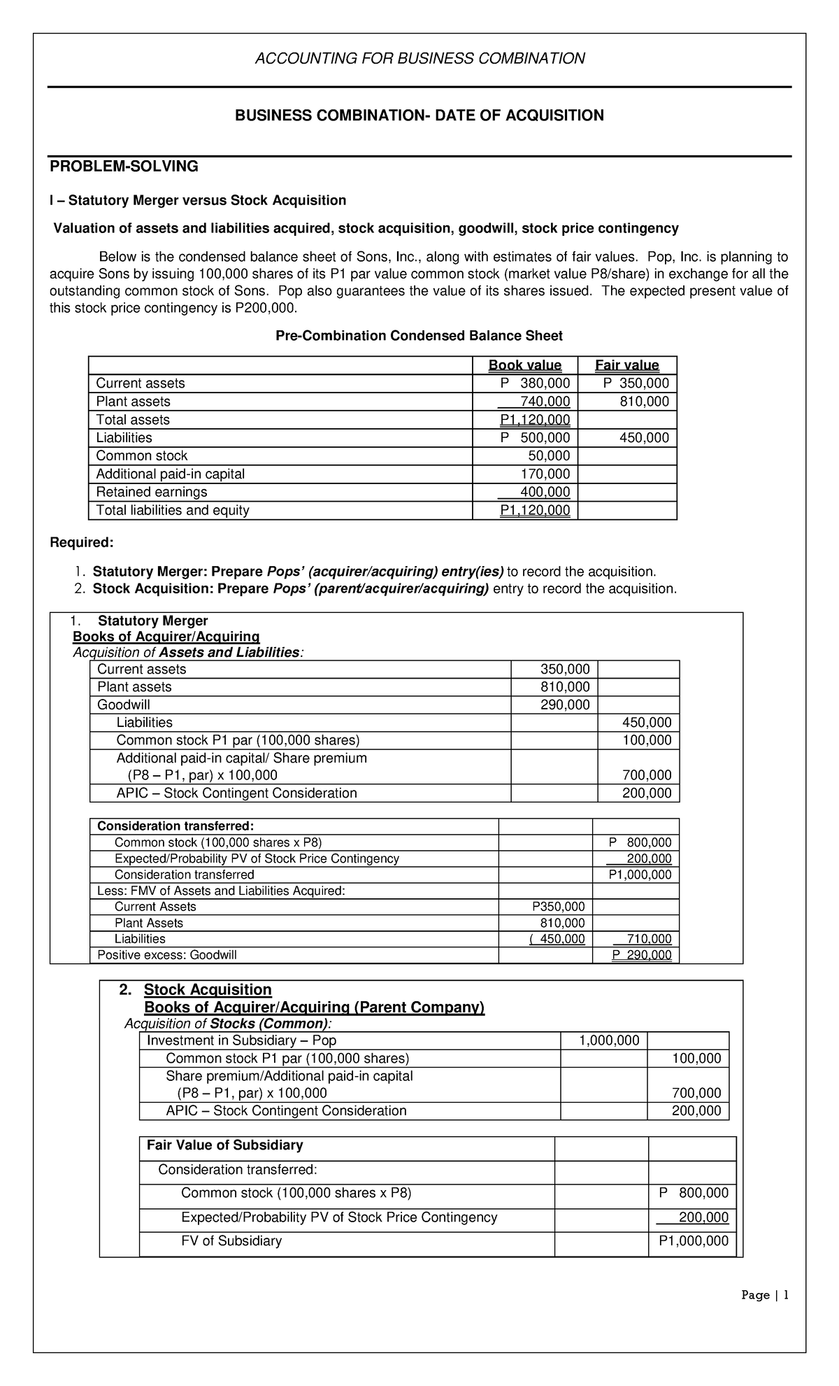 ACCT 101 - Module 1 Lecture Notes on Business Combinations and Goodwill ...