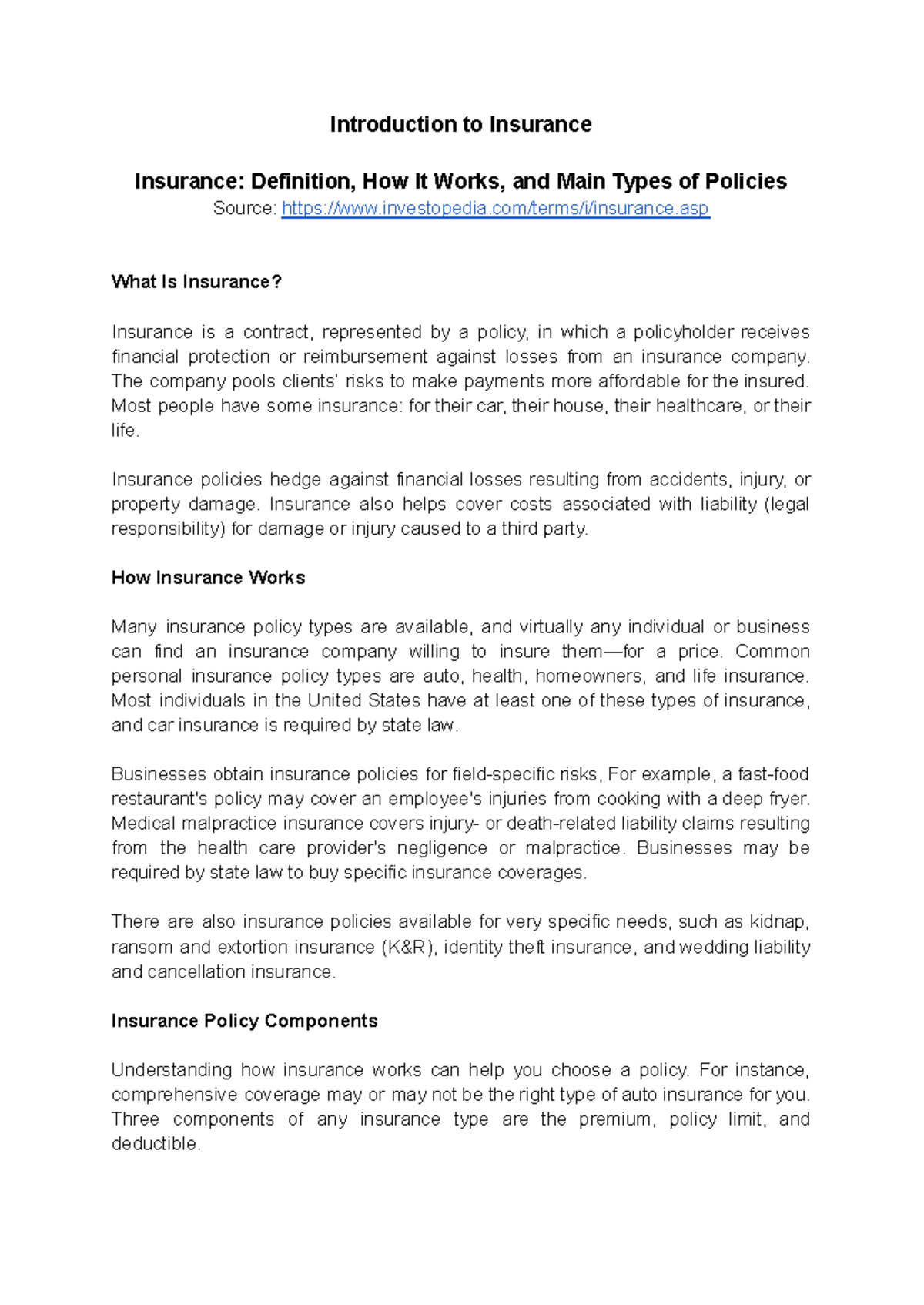 Introduction to Insurance: Understanding Policies and Coverage Types ...