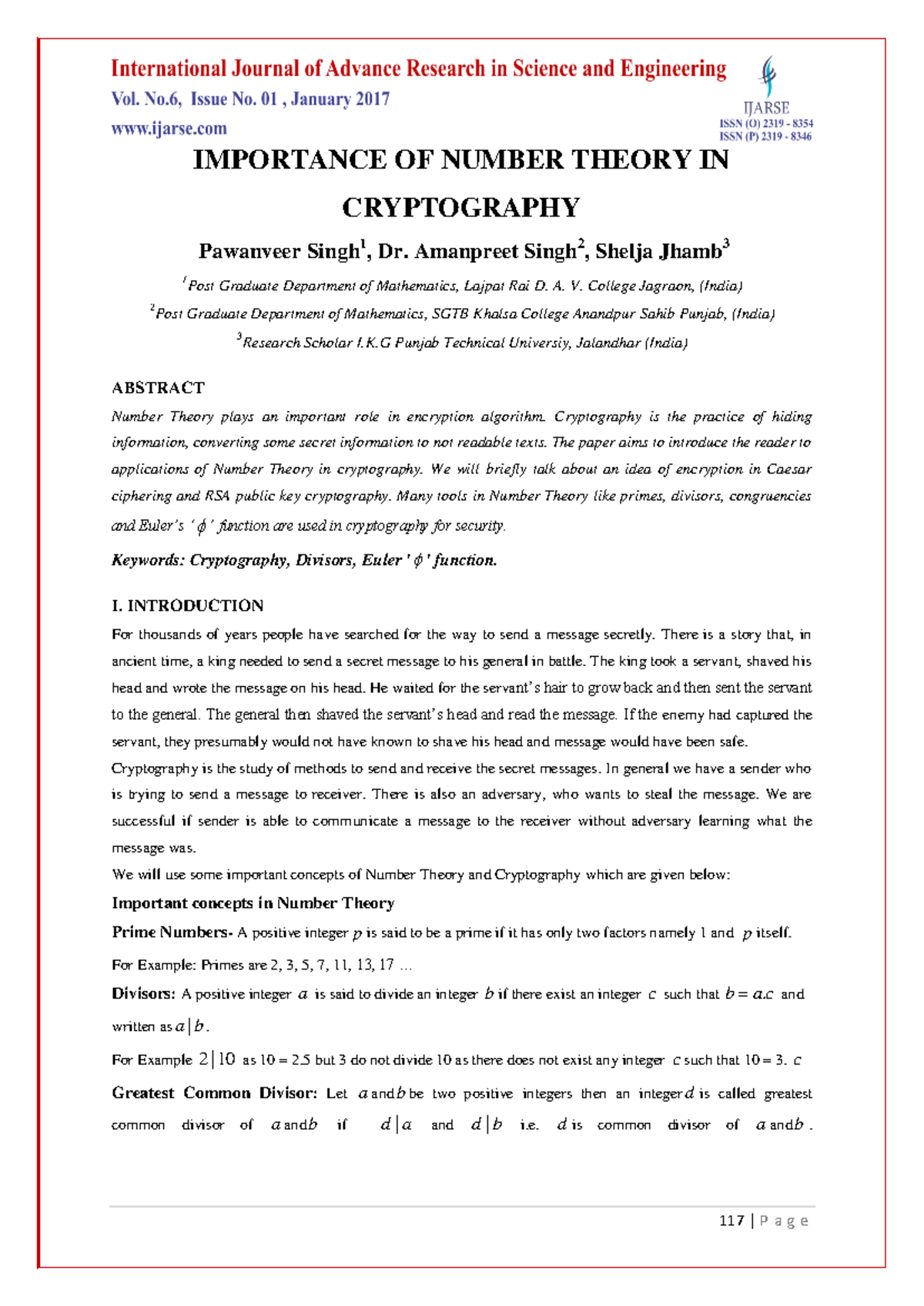 1483098559 N218ijarse - IMPORTANCE OF NUMBER THEORY IN CRYPTOGRAPHY ...