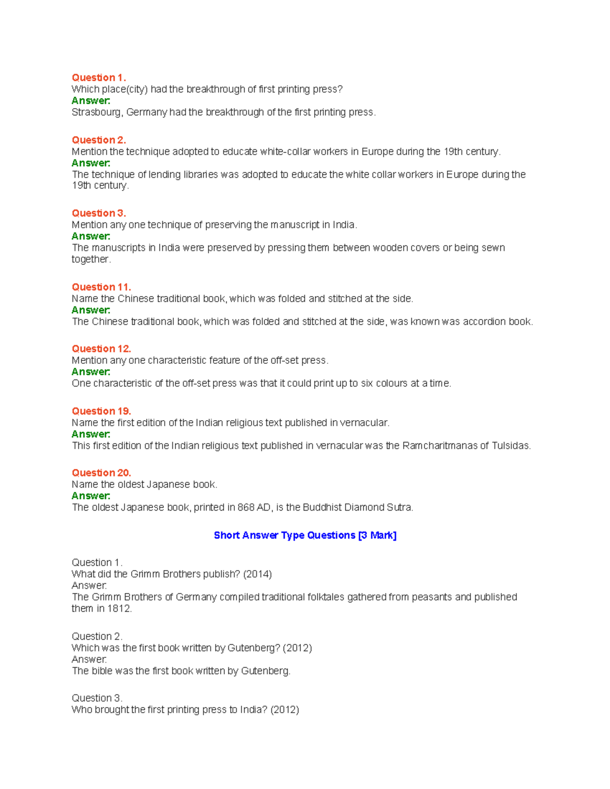 Test Paper: Key Questions on Print Culture & History - Studocu