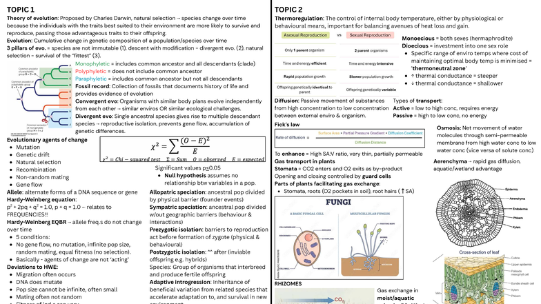 BIO 101 Cheat Sheet: Theory of Evolution and Key Concepts - Studocu