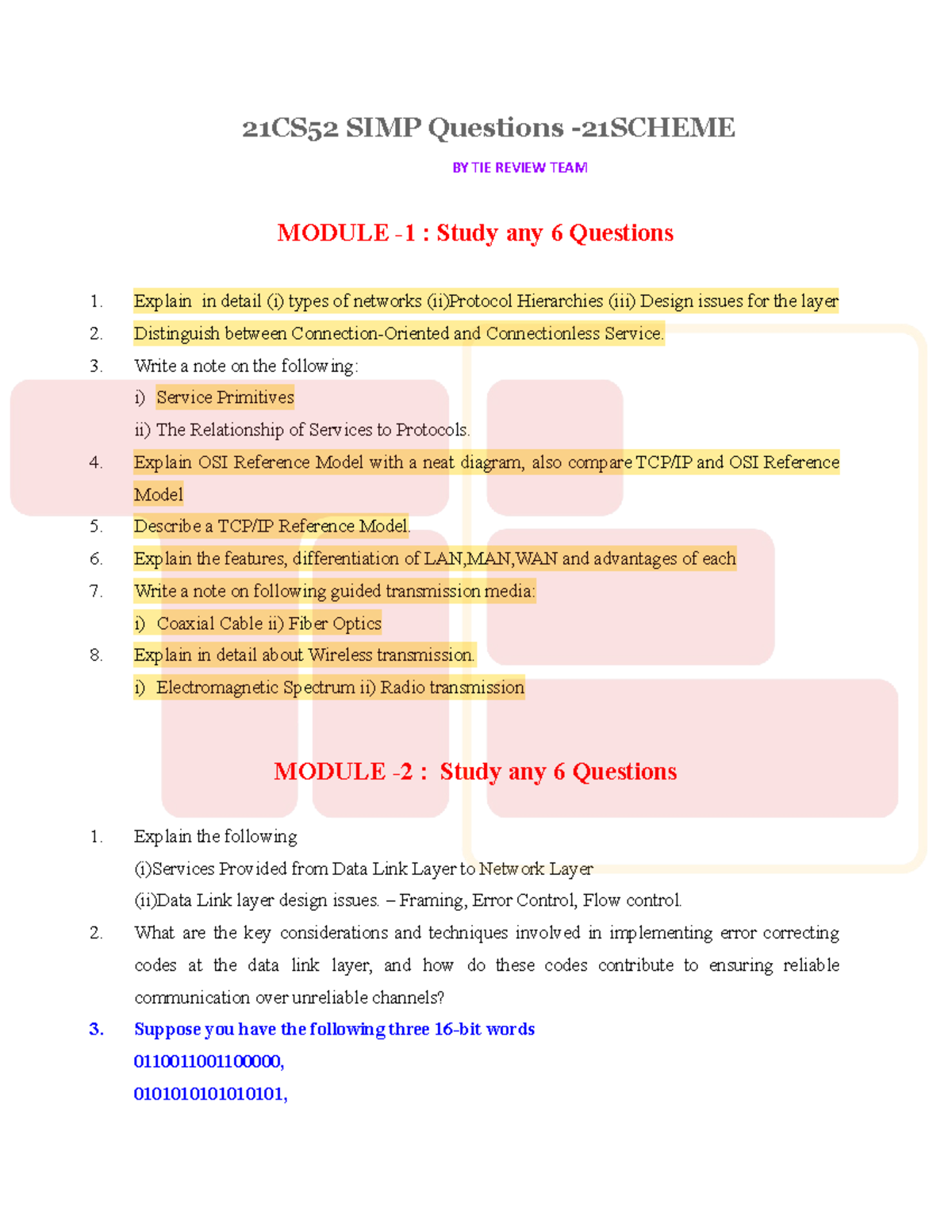 21CS52 SIMP Questions: Comprehensive Review for Networking Concepts ...