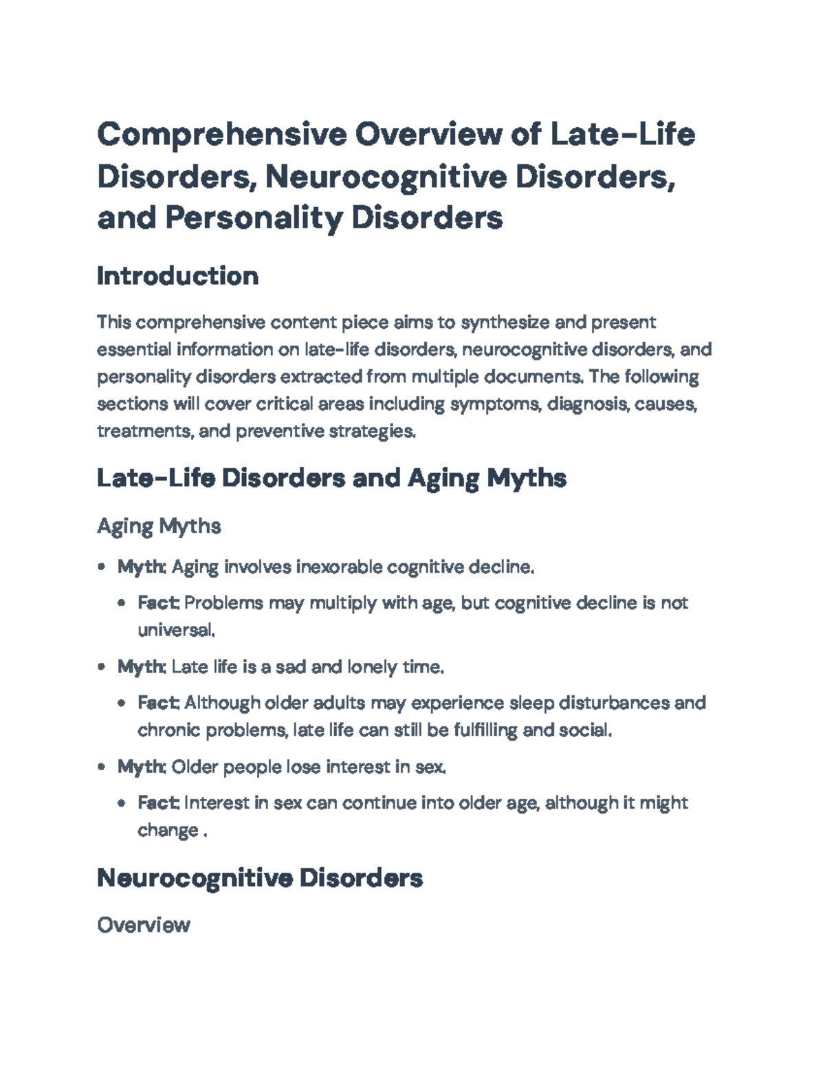 Comprehensive Overview of Late-Life and Neurocognitive Disorders ...
