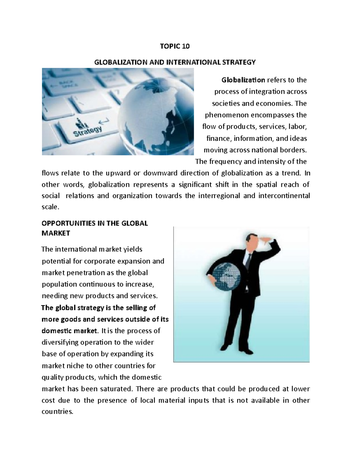 Globalization AND International Strategy Globaliz - TOPIC 10 ...