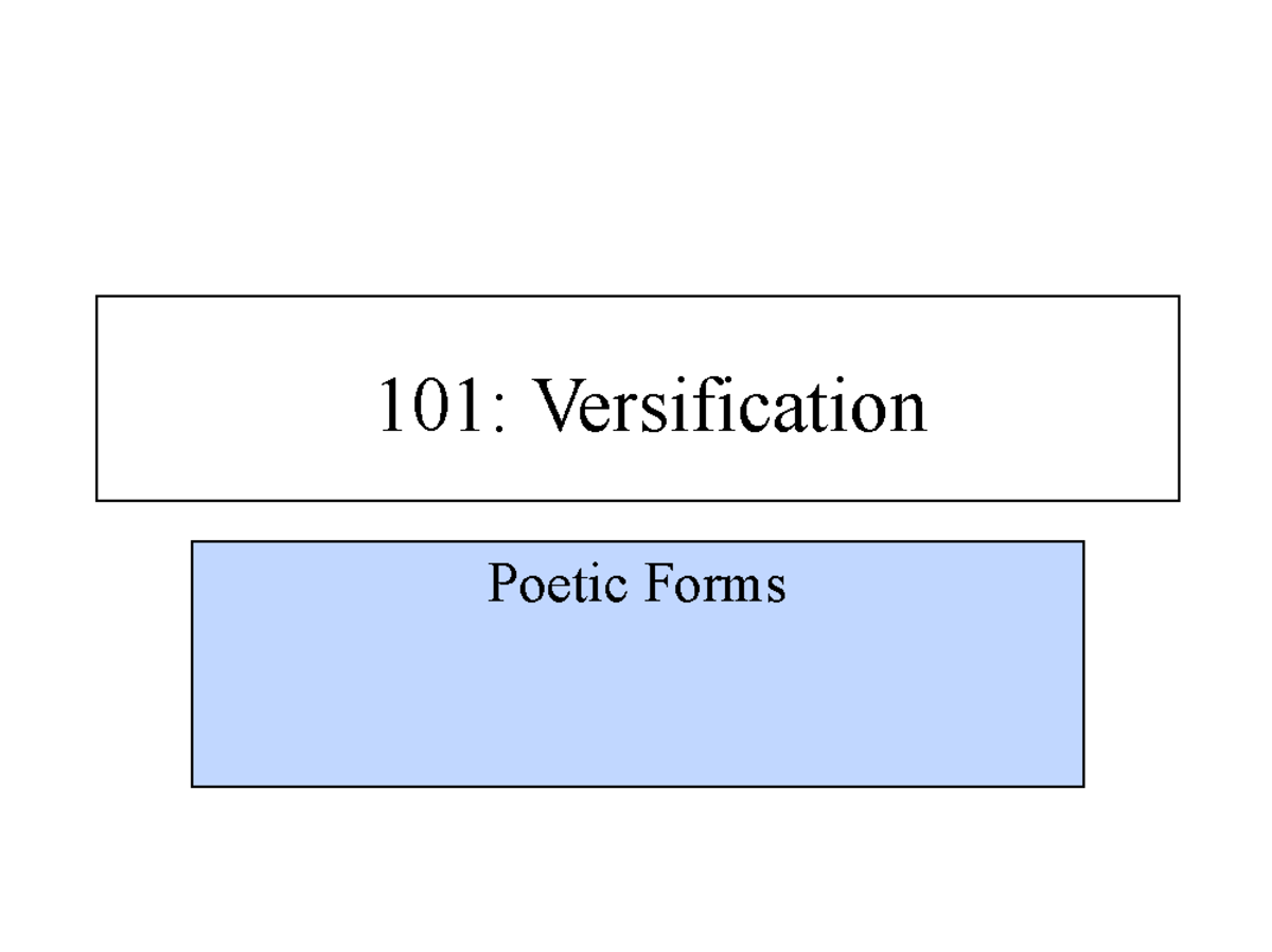 101 Versification - 101: Versification Poetic Forms Broad categories of ...