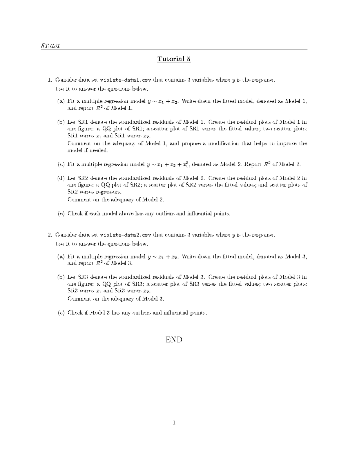 ST3131 Tutorial 5: Multiple Regression Analysis in R - Studocu