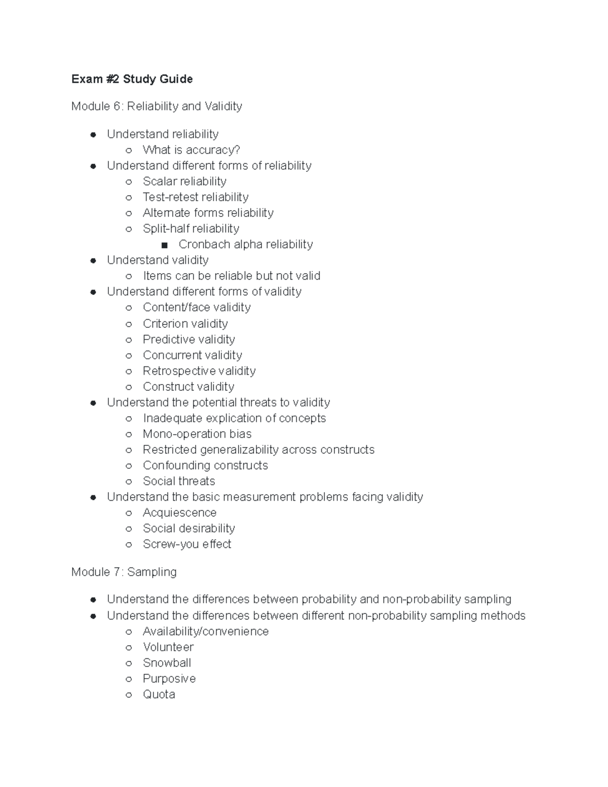 Study Guide for PSY 201 Exam #2: Reliability, Validity & Sampling - Studocu