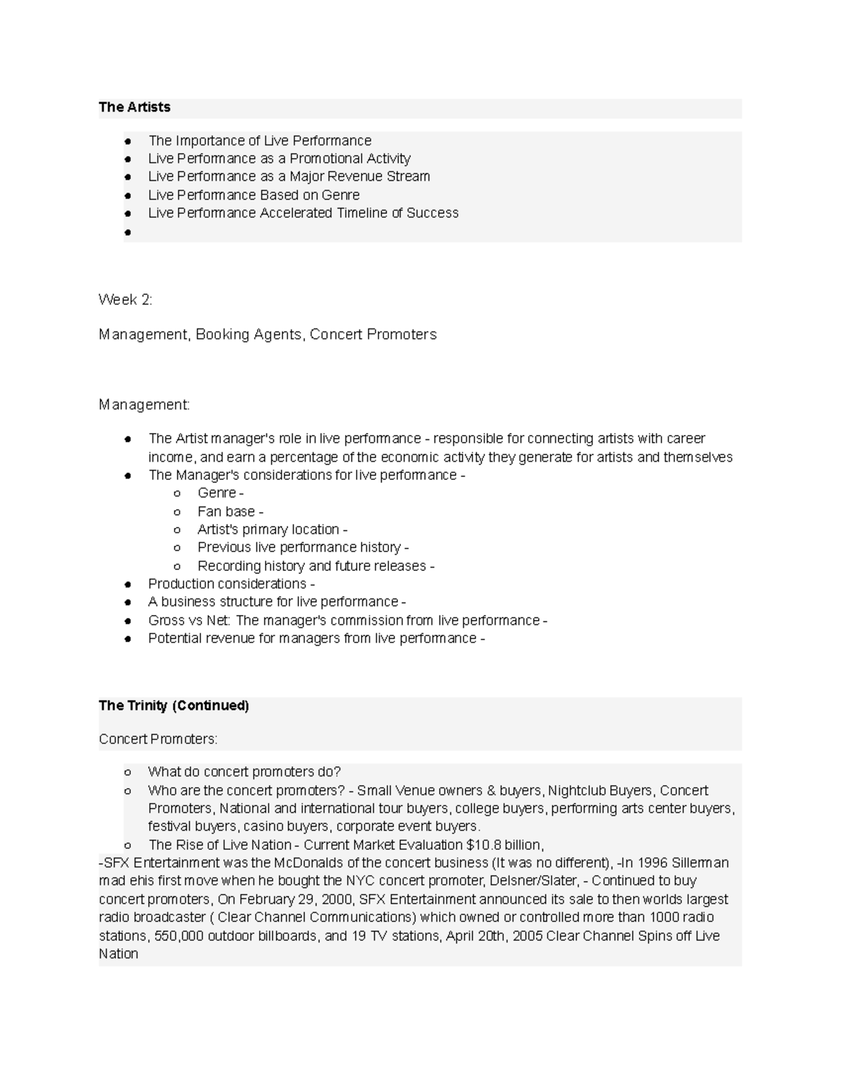 MIP Final Exam Week 1 and 2 Notes on Live Performance Management - Studocu