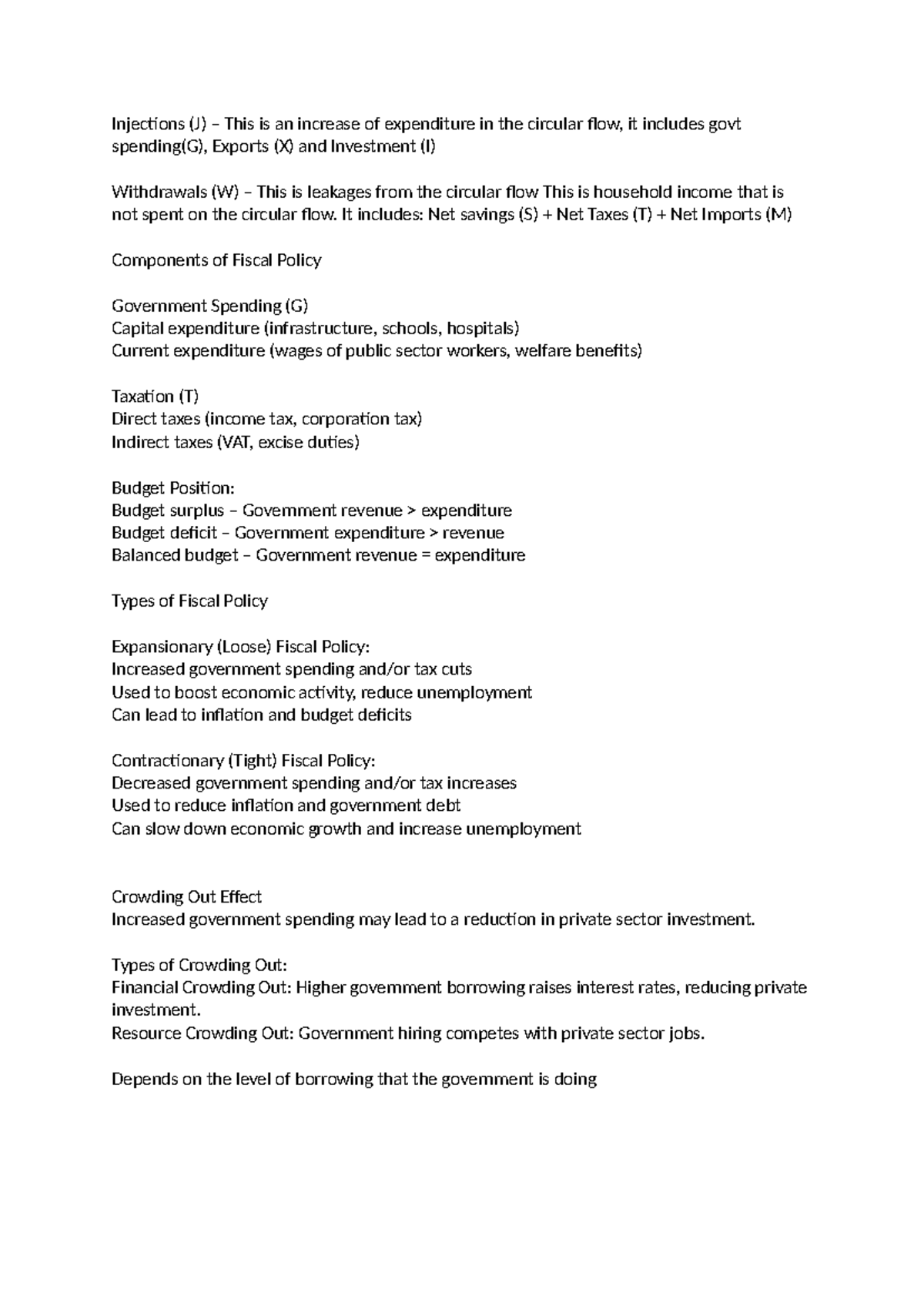 Fiscal Policy Notes (ECO 101): Understanding Injections and Withdrawals ...