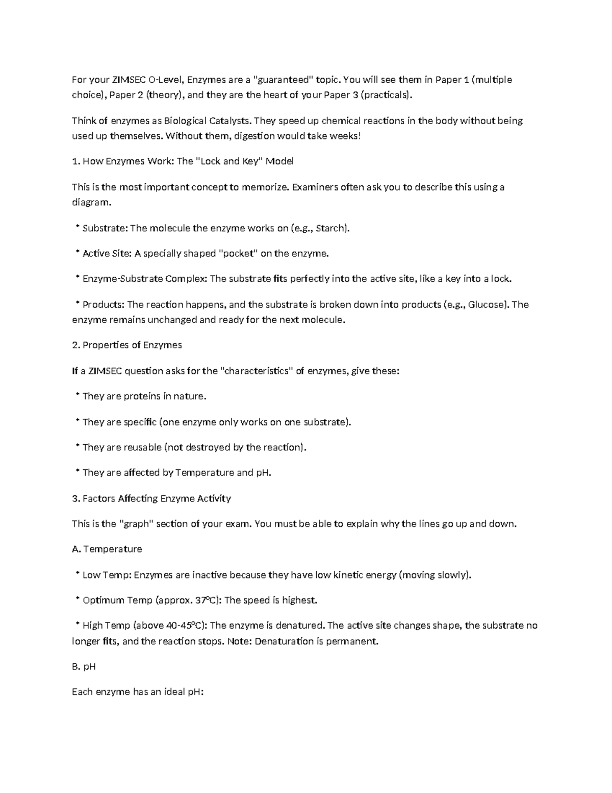 ZIMSEC Enzymes: Key Concepts for Papers 1, 2 & 3 Study Guide - Studocu