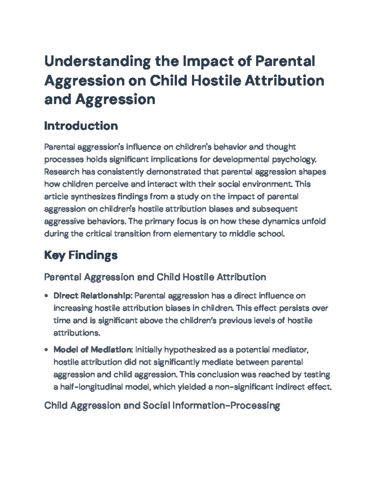 The Impact of Parental Aggression on Child Behavior in Middle School ...