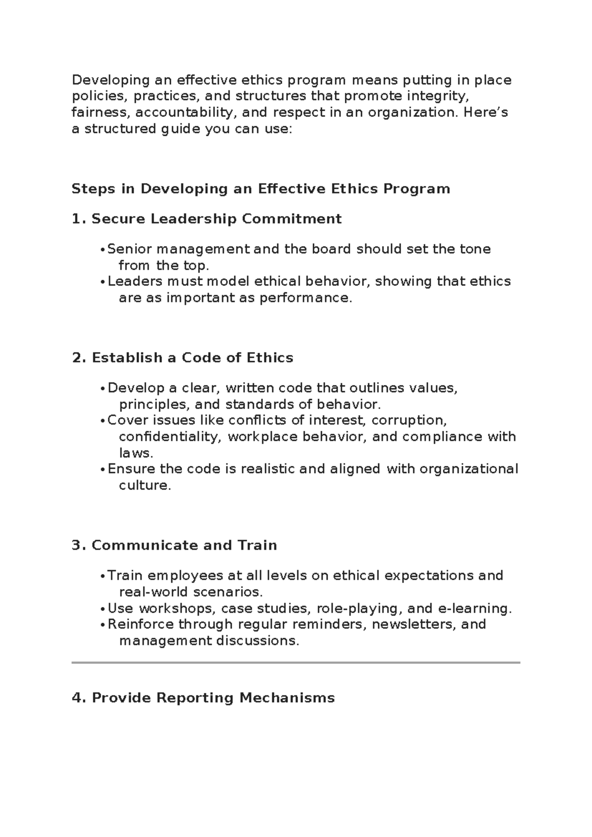 Business Ethics (BUS 101): Developing an Effective Ethics Program - Studocu