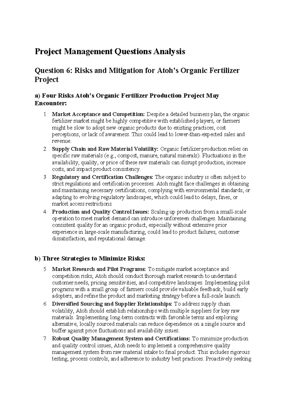 Project Management Questions Analysis: Risks & Mitigation Strategies ...