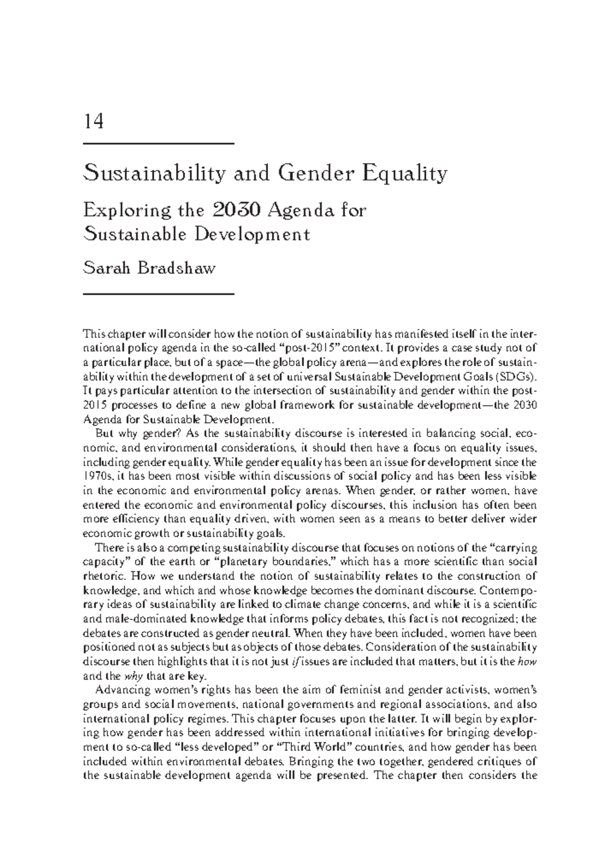 14 Sustainability and Gender Equality: Insights on the 2030 Agenda ...
