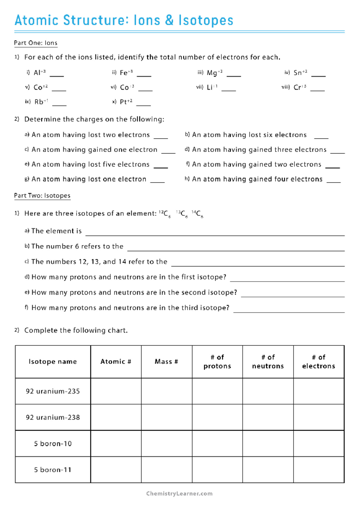 Atomic Structure Ions and Isotopes Practice Worksheet - Atomic ...