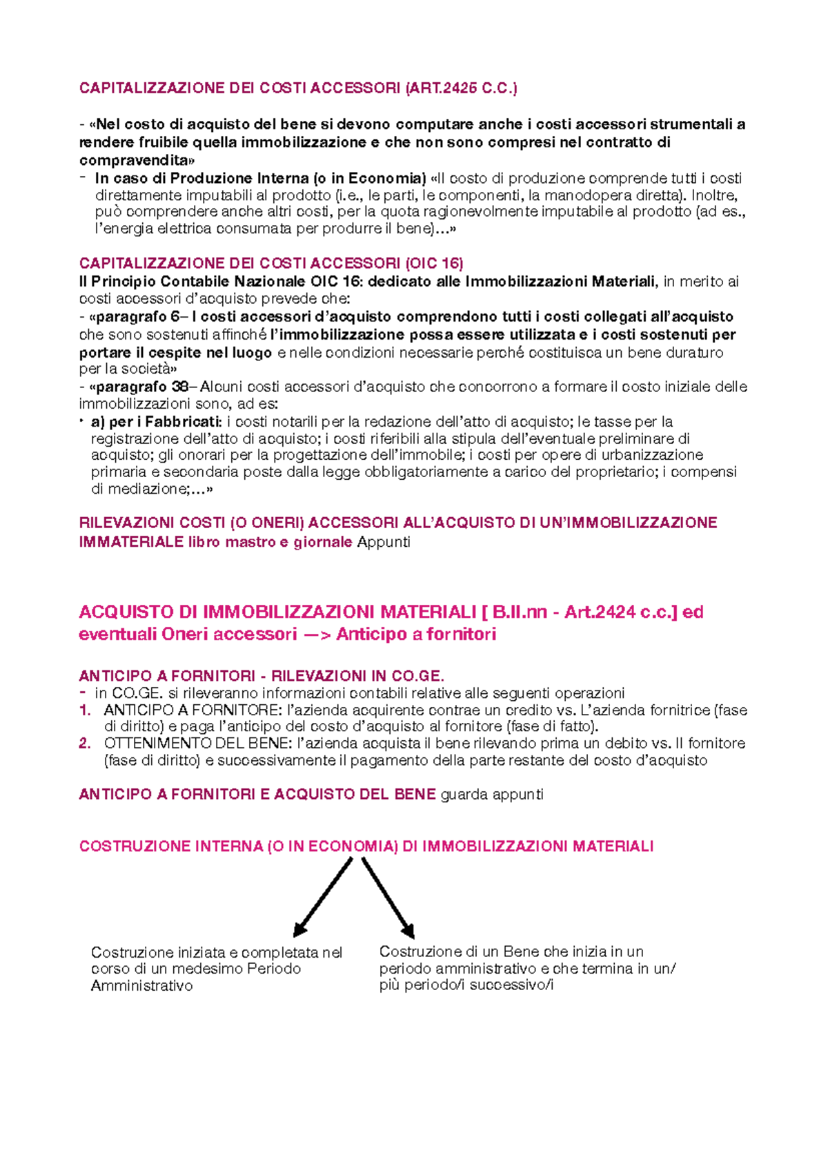 Capitalizzazione dei Costi Accessori e OIC 16: Guida Completa - Studocu