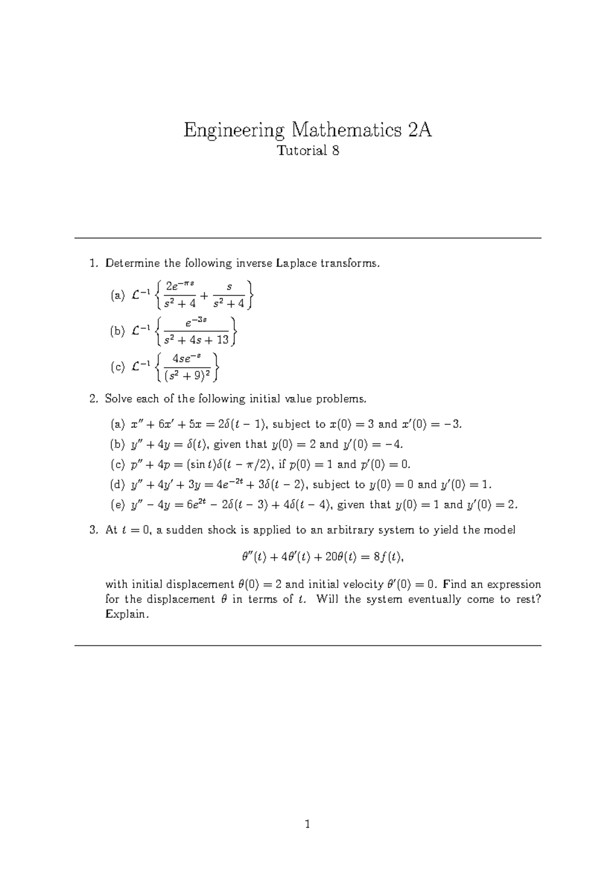 MATE2A2 Engineering Mathematics 2A Tutorial 8: Inverse Laplace ...