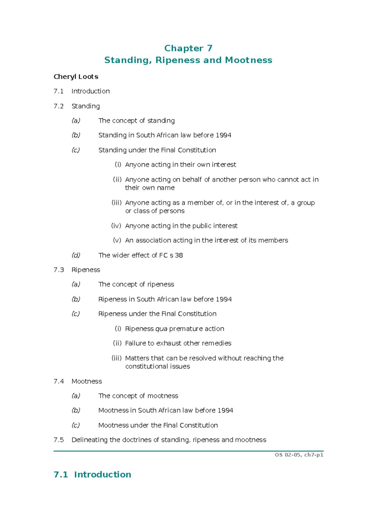 Constitutional Law: Chapter 7 - Standing, Ripeness, and Mootness - Studocu