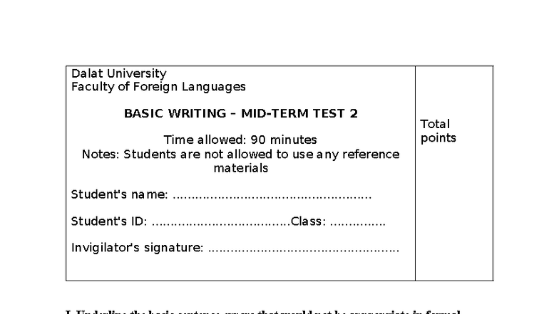 Midterm 2 - Basic Writing Test 2 for Foreign Languages - Studocu
