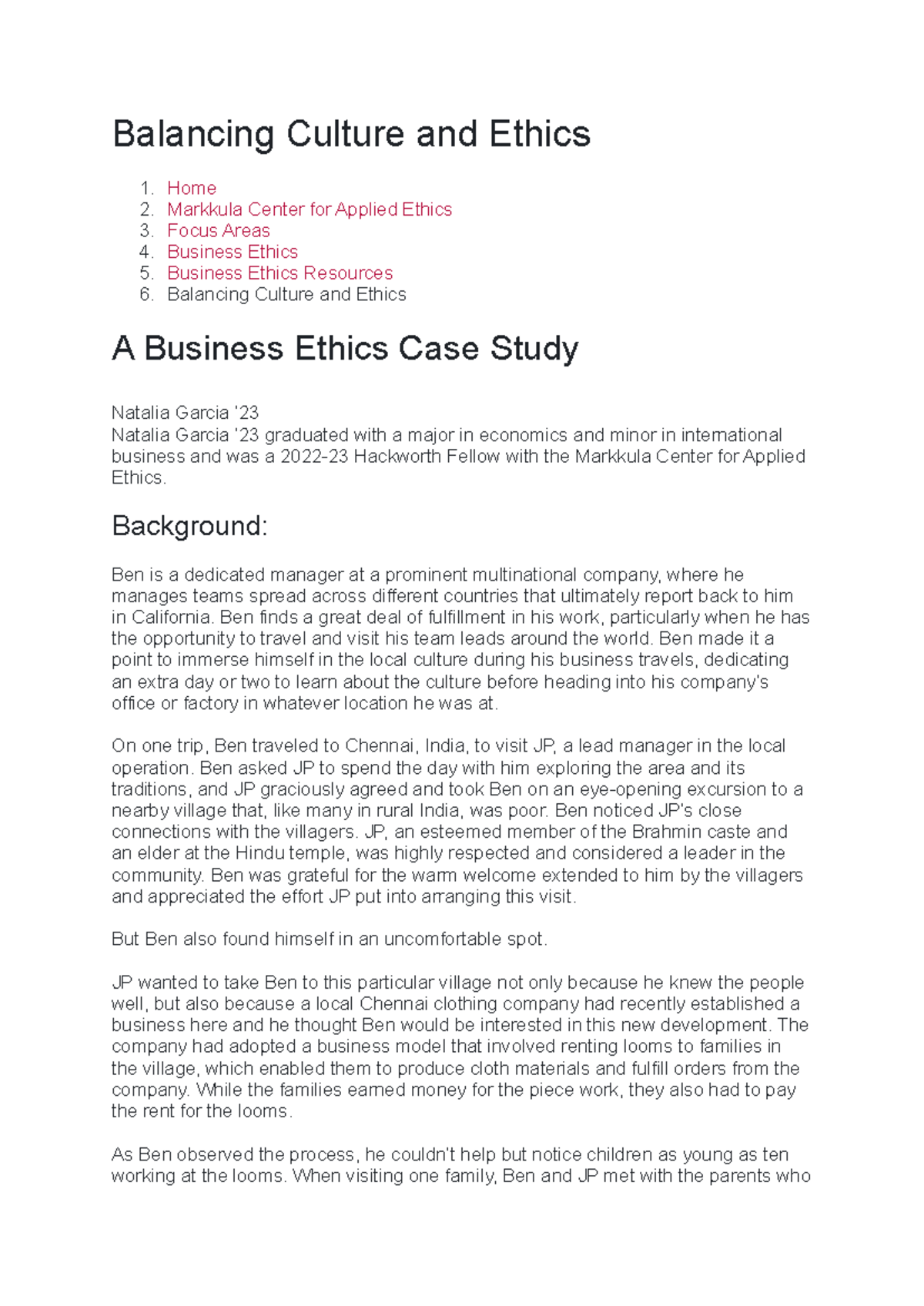 BUS 301: Balancing Culture & Ethics - A Case Study Analysis - Studocu