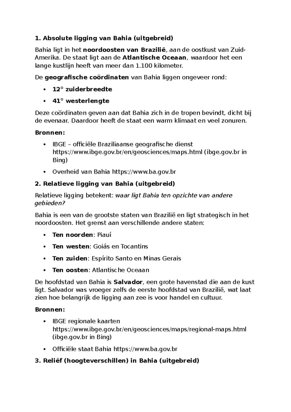 Informatie over Bahia: Absolute en Relatieve Ligging, Reliëf en Klimaat ...