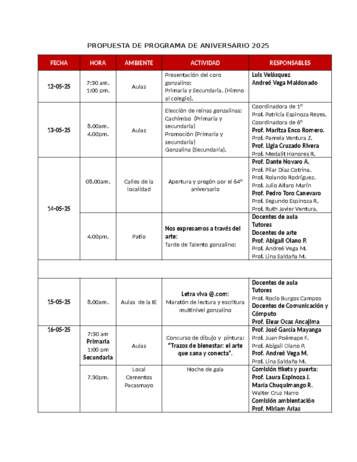 Programa de Aniversario 2025 - Actividades y Horarios Detallados - Studocu