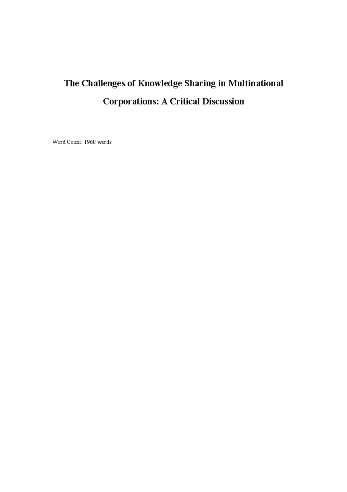 The Challenges of Knowledge Sharing in Multinational Corporations: A ...