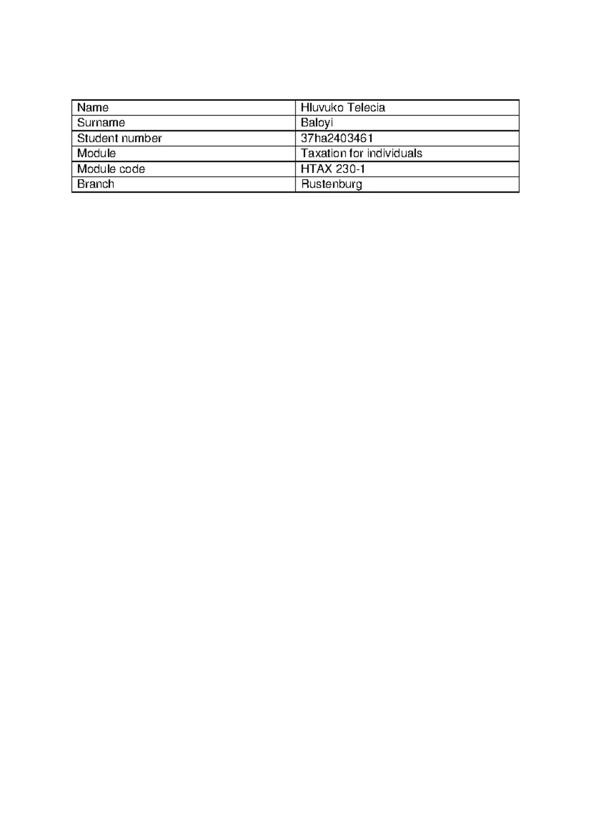 Formative Assessment 2: Taxation of Individuals (NQF Level 6, 12 ...
