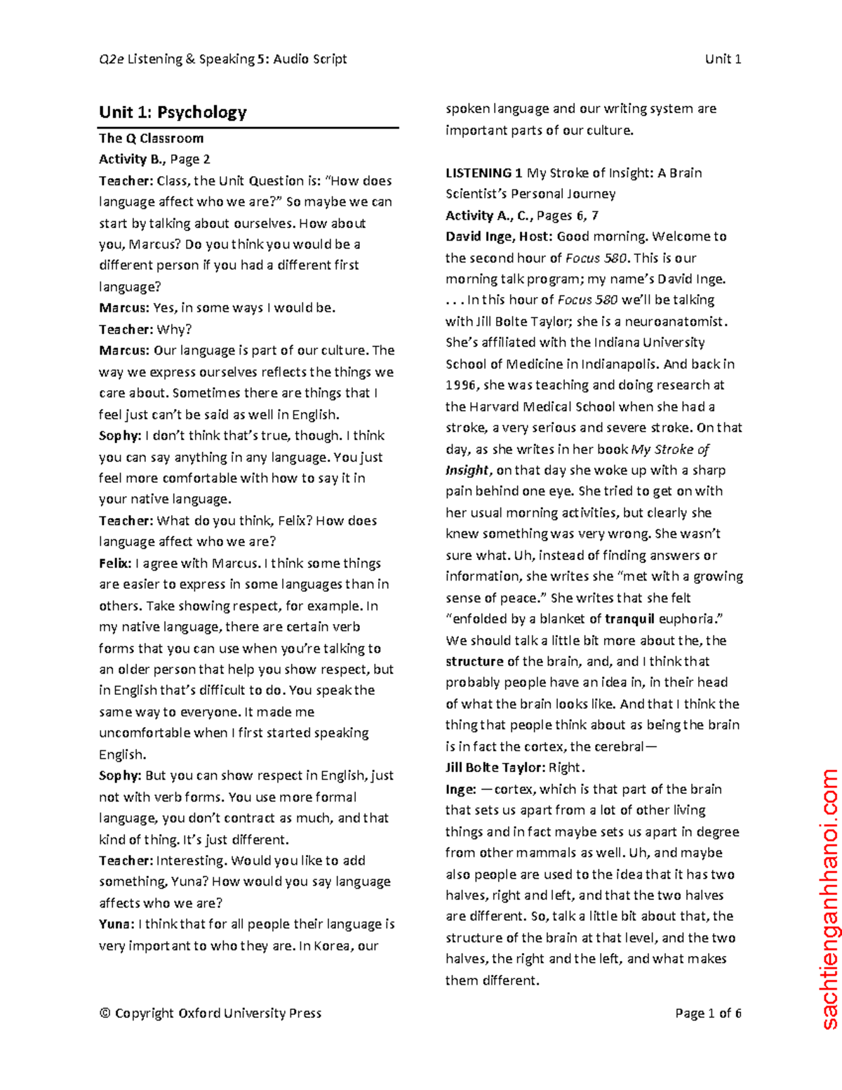 Unit 1 Psychology: Q2E Listening & Speaking - Audio Script Insights ...