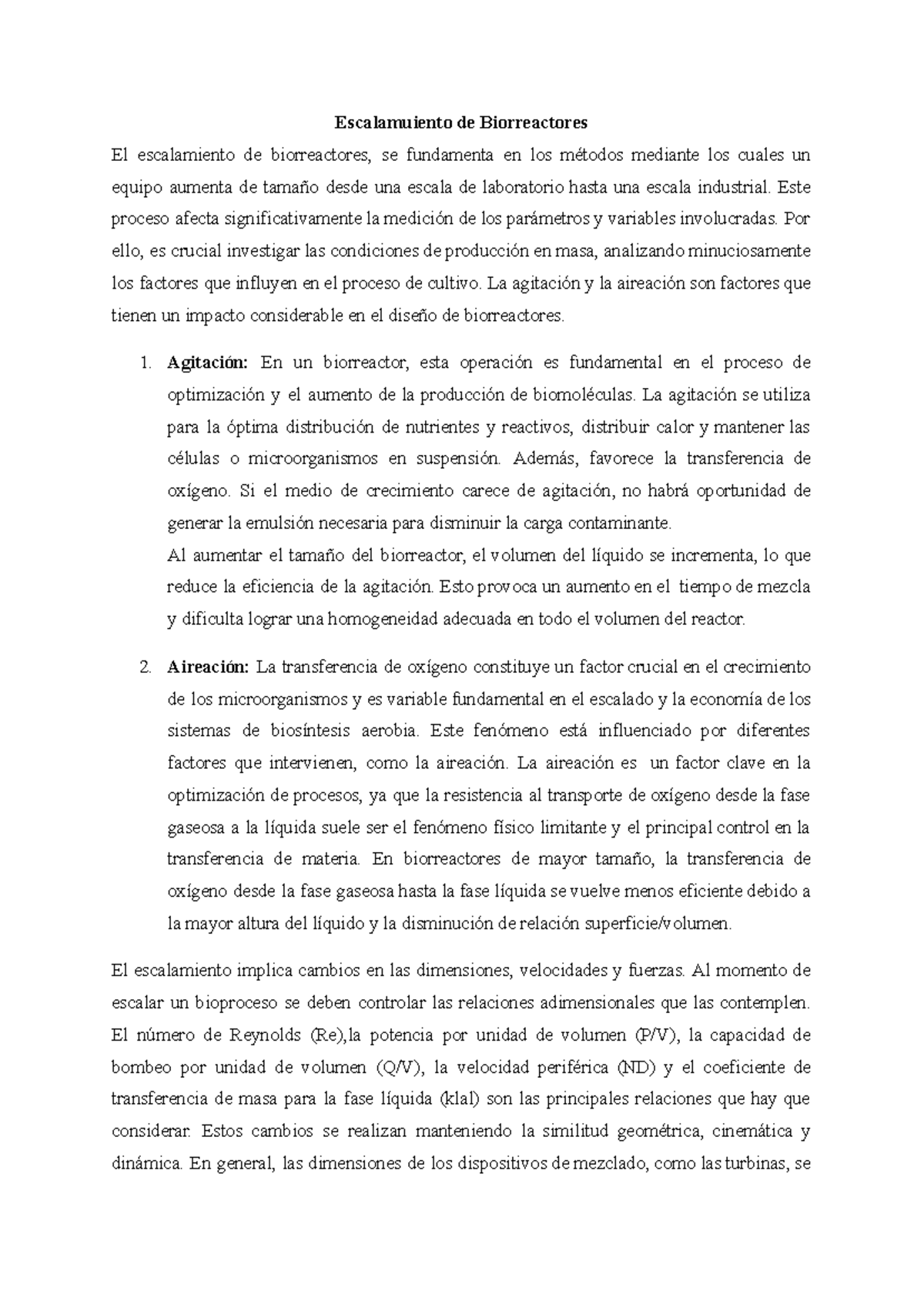 Escalamiento de Biorreactores: Métodos y Factores Críticos para el Proceso - Document Preview