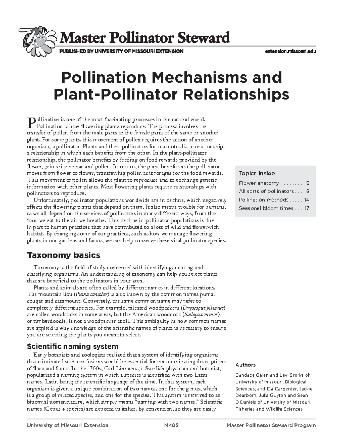 Pollination Mechanisms and Plant-Pollinator Relationships, University ...
