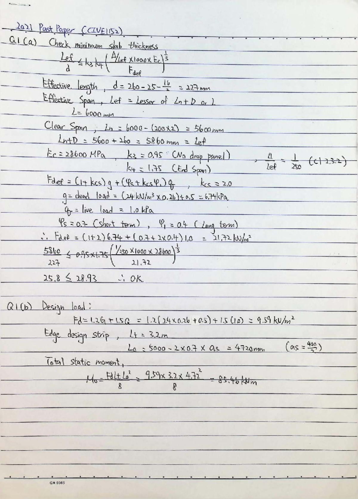 CIVE1152 2021 Past Paper Solutions and Analysis - Studocu