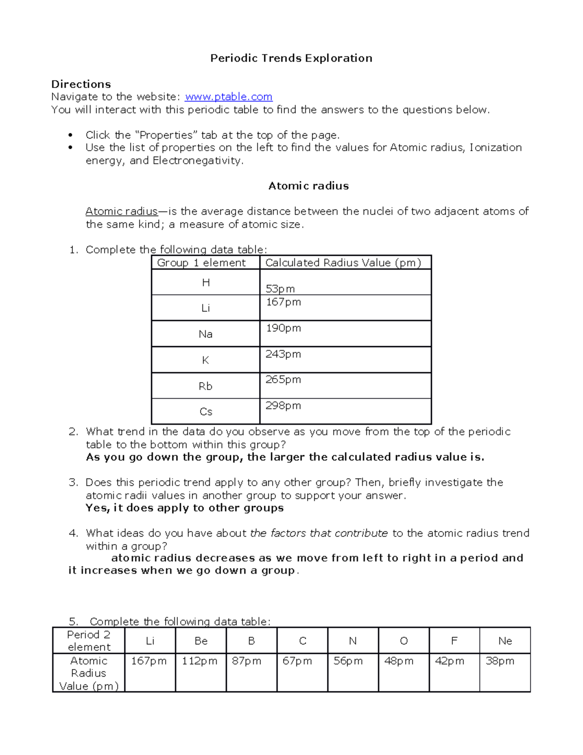 Periodic Trends Analysis and Data Collection Activities - Studocu