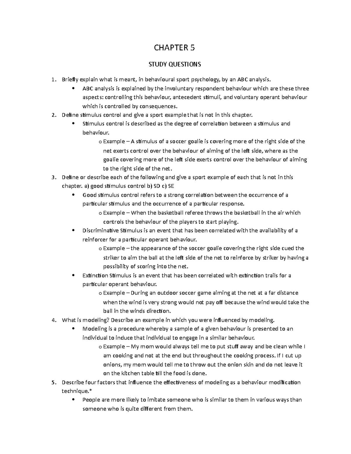 Chapter 5 - Study Questions & Answers in Behavioral Sport Psychology ...