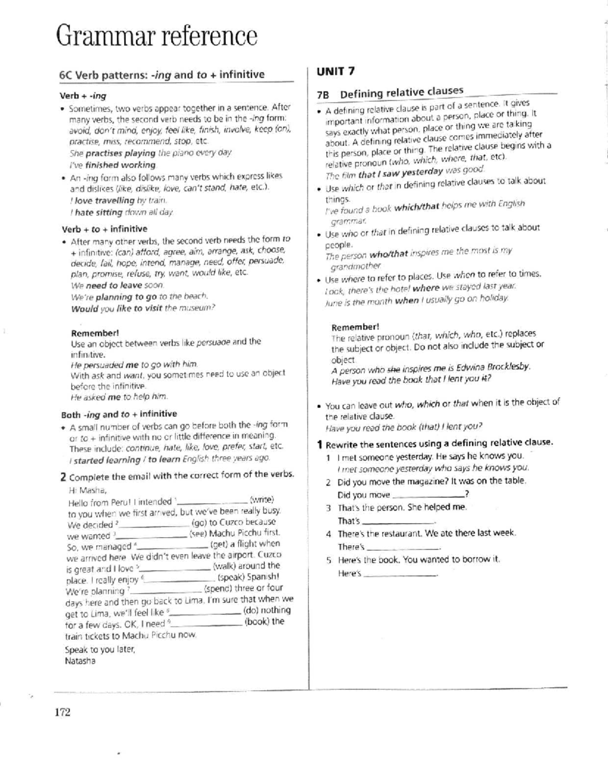 ANH VAN 2 Grammar Reference: Verb Patterns & Relative Clauses Unit 7 ...