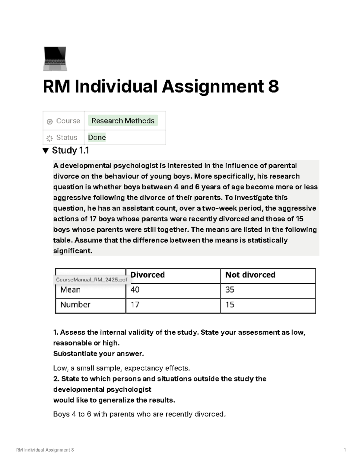Individual Assignment 8: Assessing Validity in Research Methods ...