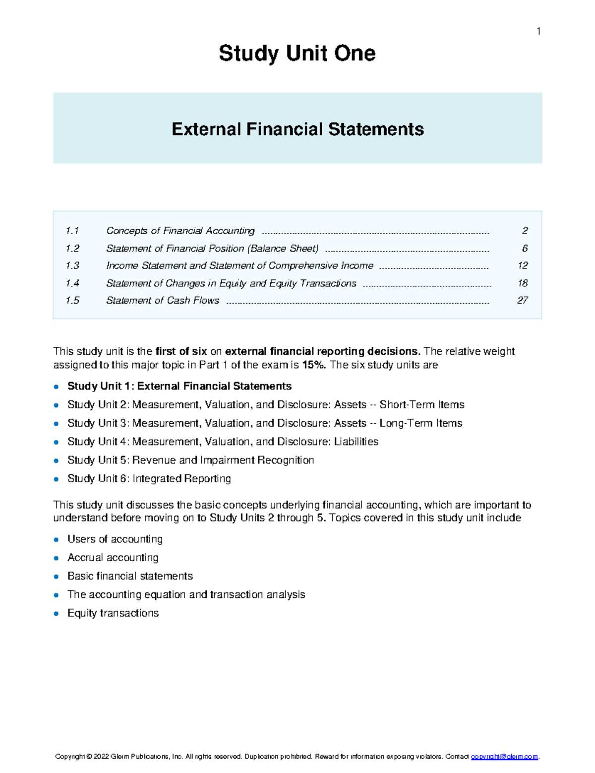 Costing Handbook - Study Unit 1: External Financial Statements - Studocu