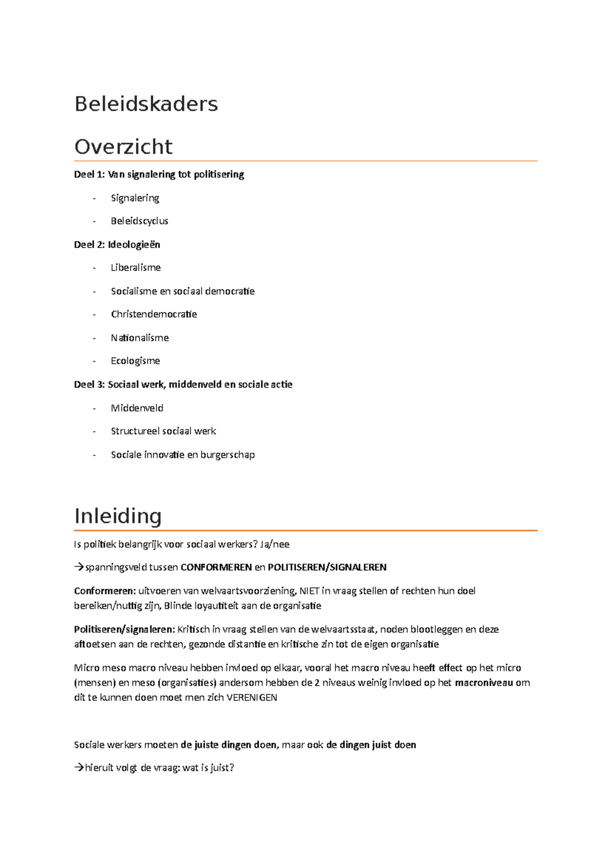 Beleidskaders - samenvatting - Beleidskaders Overzicht Deel 1: Van ...