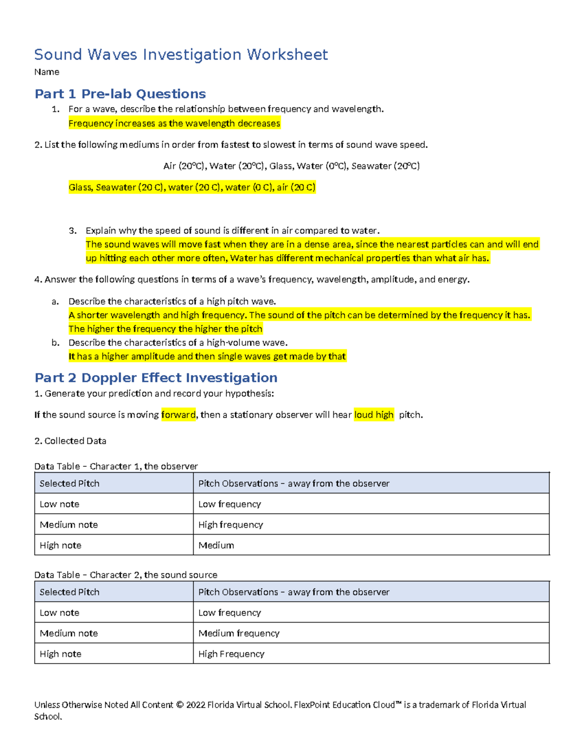 03.02 Sound Waves - FLVS physical science assignment - Sound Waves ...