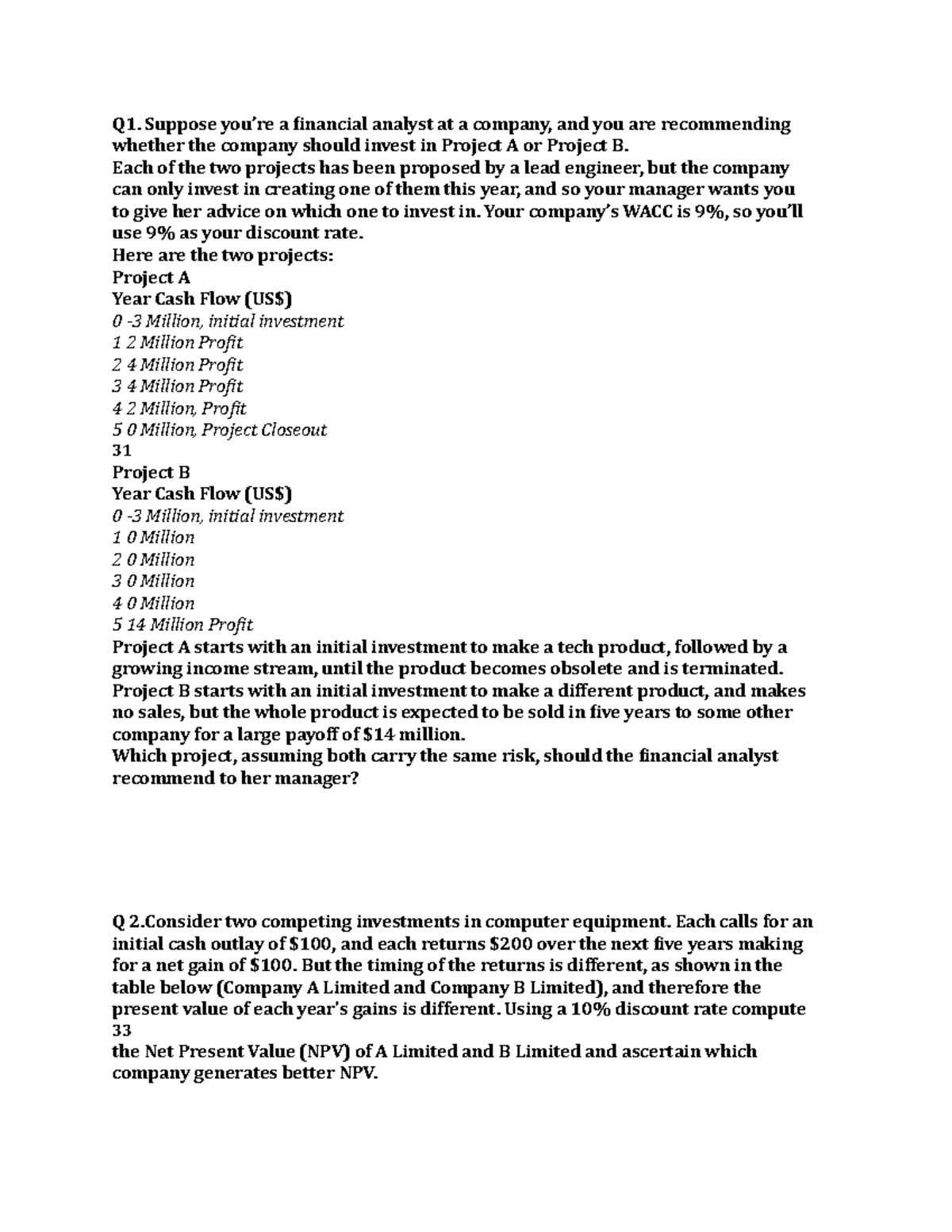 Q1 - Q6 Financial Analysis Practice Questions for Investment Decisions ...