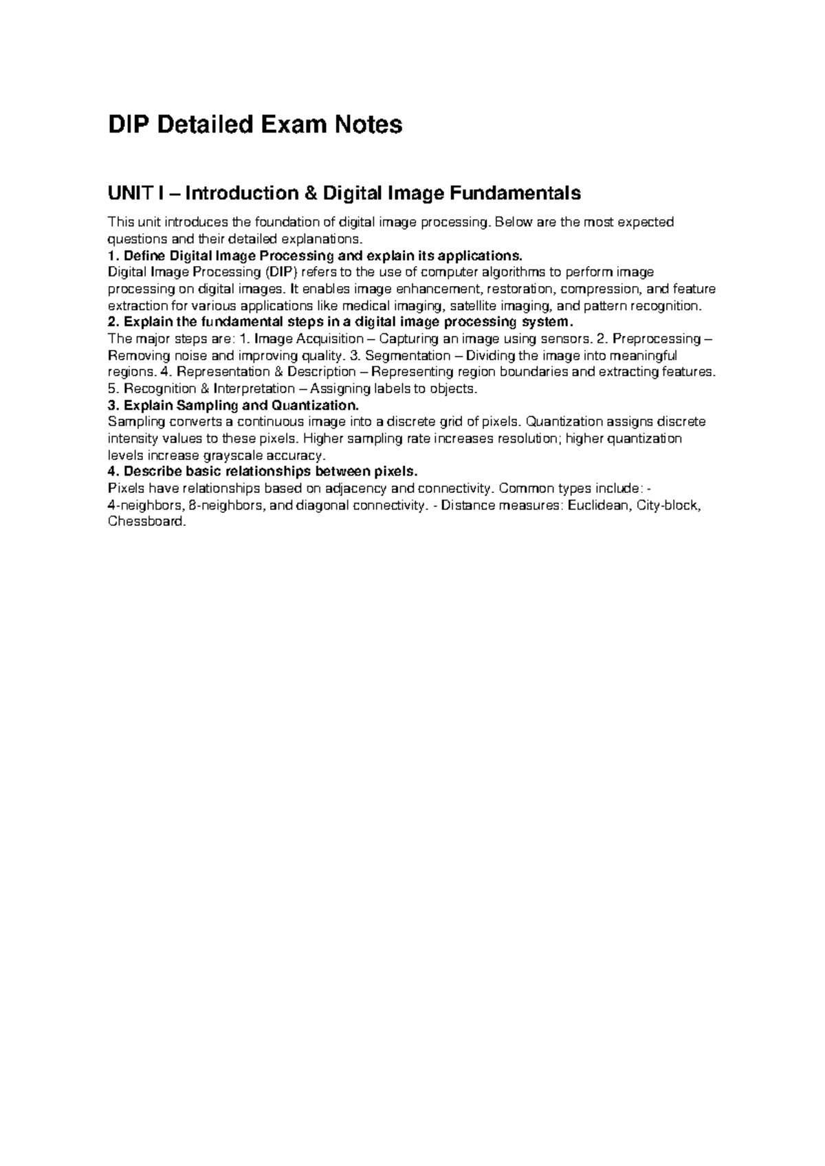 DIP Final Exam Notes: Digital Image Fundamentals & Techniques - Studocu