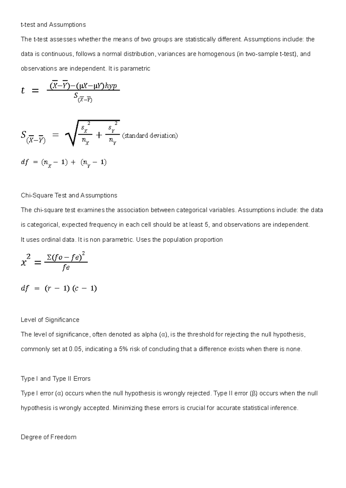 Statistical Tests and Assumptions: A Comprehensive Overview - Studocu