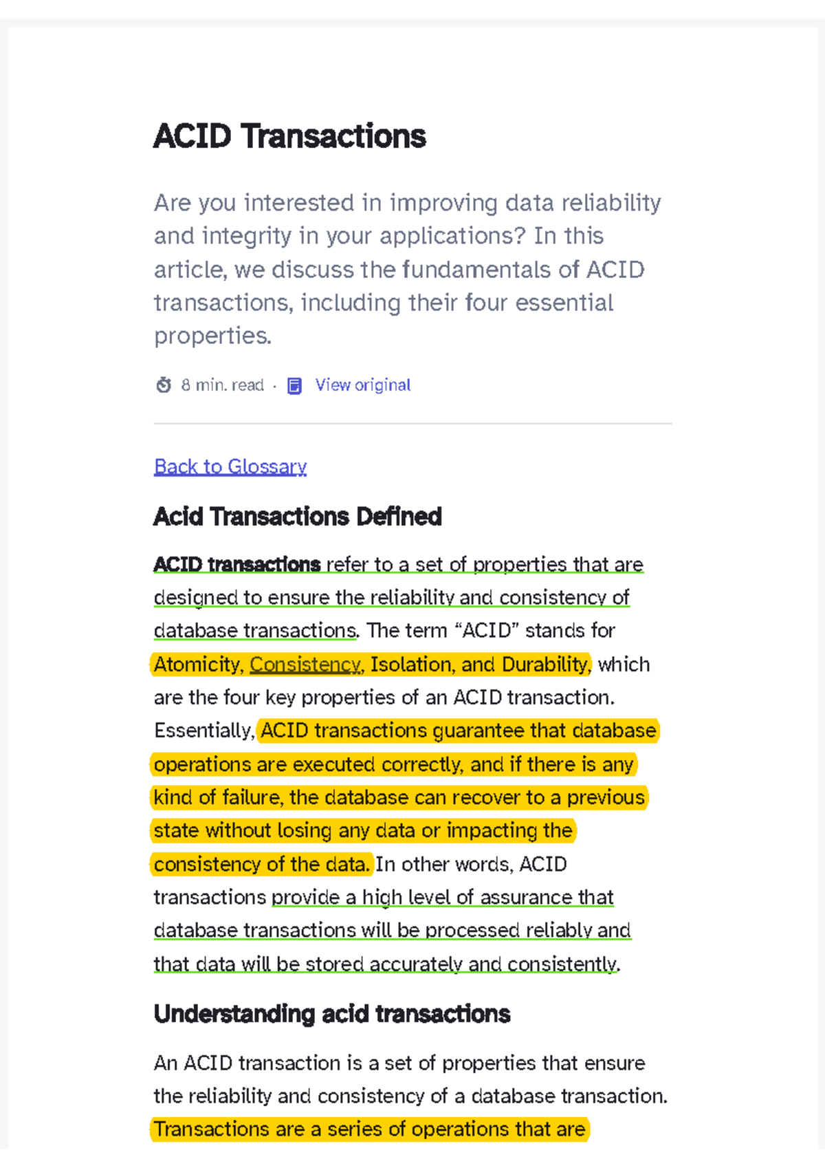 6. ACID Transactions - 8 min. read · View original ACID Transactions ...